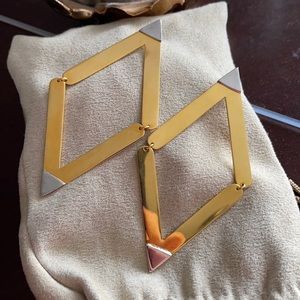 Large gold earrings diamond shaped costume new